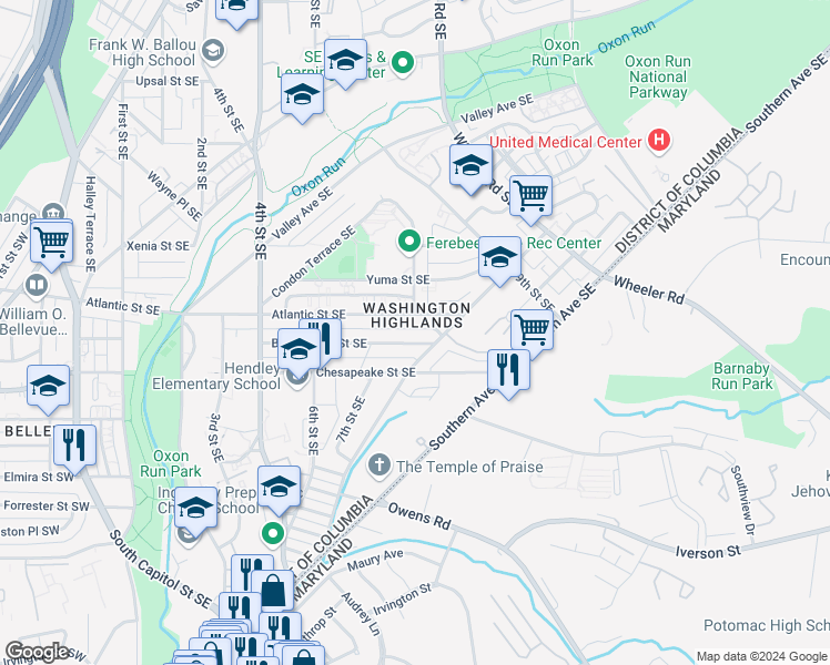 map of restaurants, bars, coffee shops, grocery stores, and more near 101 Independence Avenue Southeast in Washington
