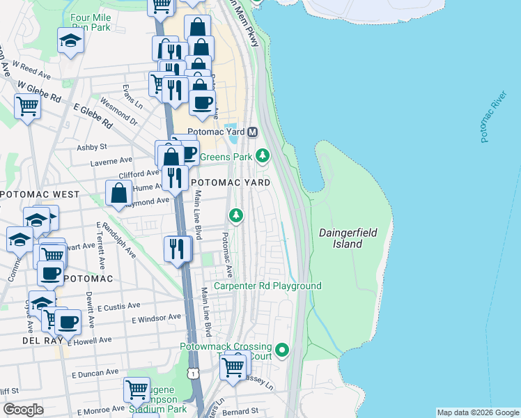 map of restaurants, bars, coffee shops, grocery stores, and more near 101 Independence Avenue Southeast in Washington