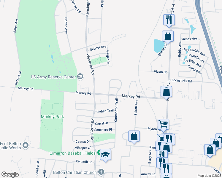 map of restaurants, bars, coffee shops, grocery stores, and more near 915 Markey Place in Belton