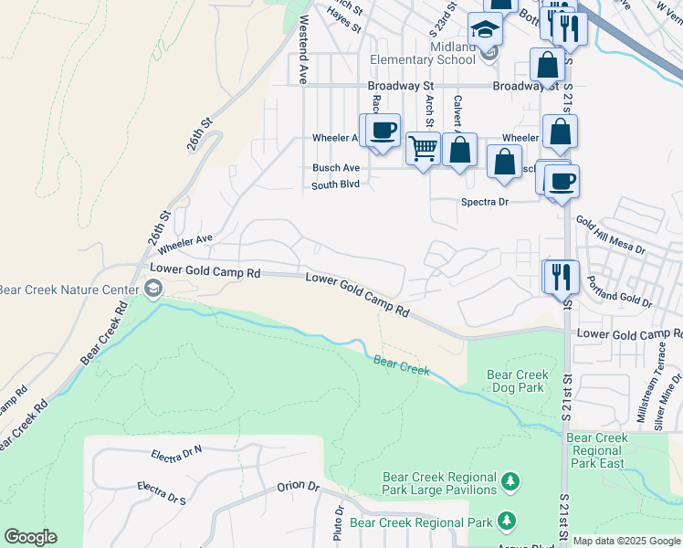 map of restaurants, bars, coffee shops, grocery stores, and more near 2335 Patriot Heights in Colorado Springs