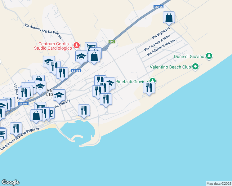 map of restaurants, bars, coffee shops, grocery stores, and more near 6 Via Carlo Pisacane in Provincia di Catanzaro