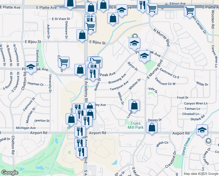 map of restaurants, bars, coffee shops, grocery stores, and more near 4002 Tennyson Avenue in Colorado Springs