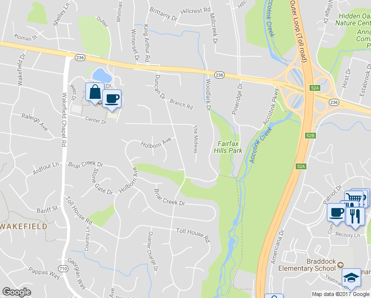 map of restaurants, bars, coffee shops, grocery stores, and more near 4321 Duncan Drive in Annandale