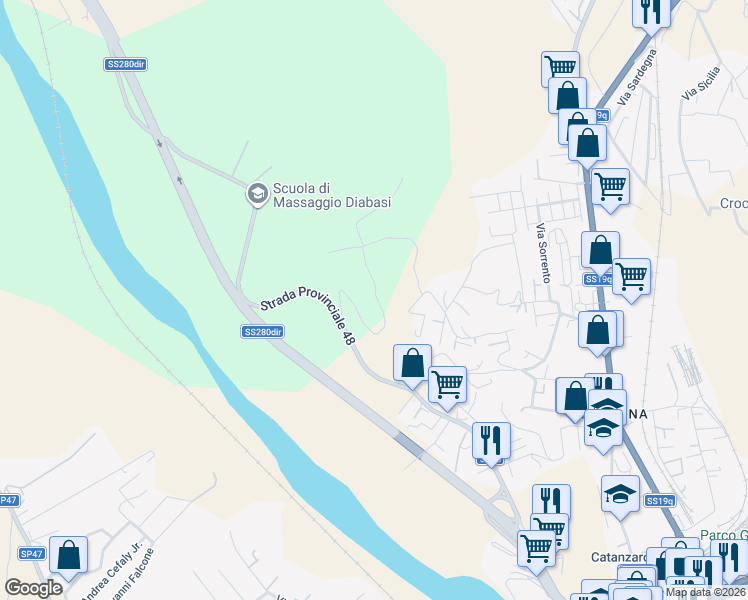 map of restaurants, bars, coffee shops, grocery stores, and more near 17 Via Guido Puccio in Provincia di Catanzaro