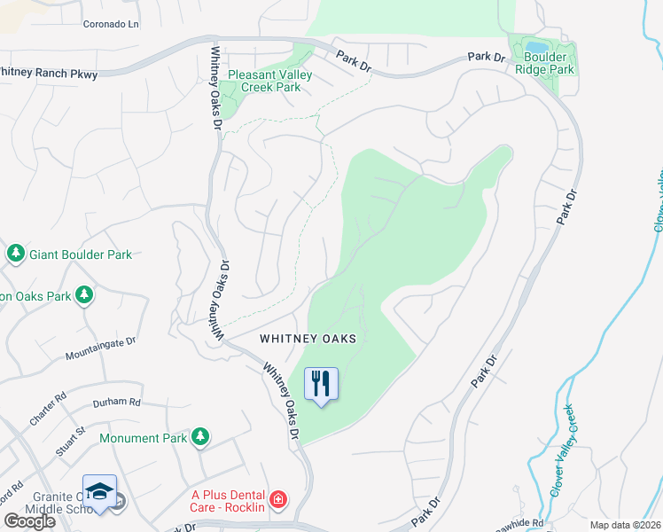 map of restaurants, bars, coffee shops, grocery stores, and more near 3908 Woodhouse Court in Rocklin