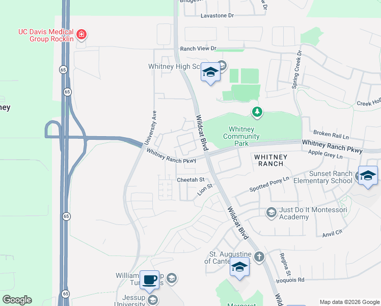 map of restaurants, bars, coffee shops, grocery stores, and more near 1210 Whitney Ranch Parkway in Rocklin