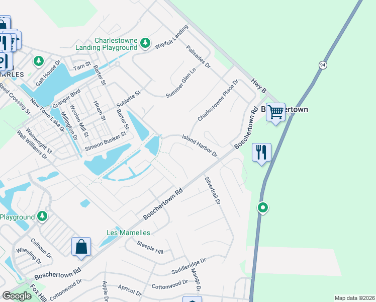 map of restaurants, bars, coffee shops, grocery stores, and more near 3467 Sublette Street in St. Charles