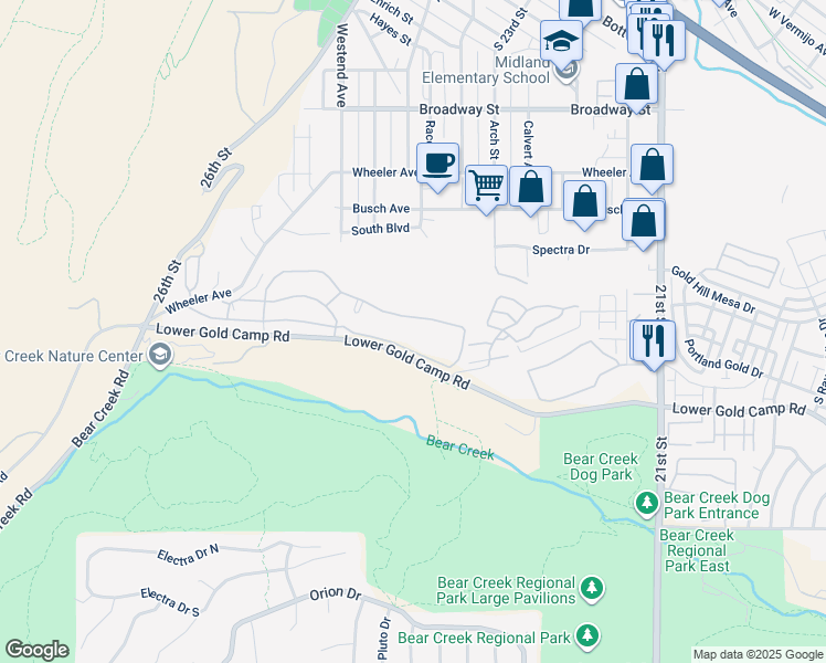 map of restaurants, bars, coffee shops, grocery stores, and more near 2365 Patriot Heights in Colorado Springs