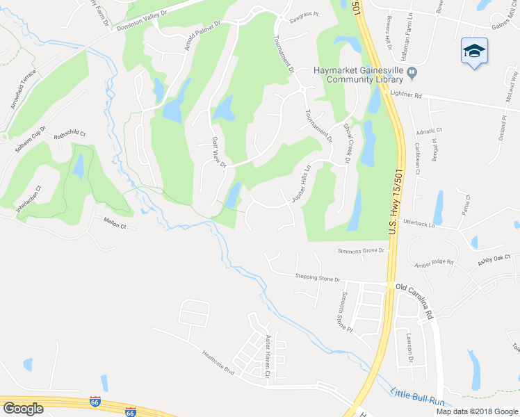 map of restaurants, bars, coffee shops, grocery stores, and more near 15149 Jupiter Hills Lane in Haymarket