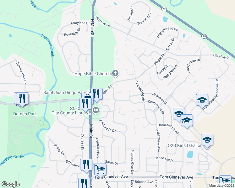 map of restaurants, bars, coffee shops, grocery stores, and more near 4 Blueberry Court in O'Fallon
