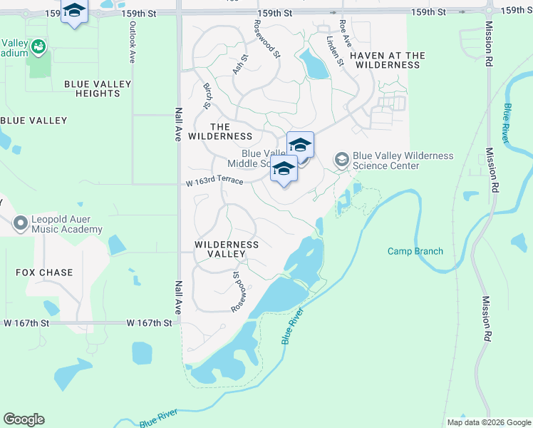 map of restaurants, bars, coffee shops, grocery stores, and more near 5124 West 164th Street in Stilwell