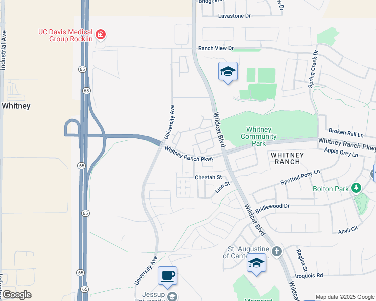 map of restaurants, bars, coffee shops, grocery stores, and more near 1181 Whitney Ranch Parkway in Rocklin