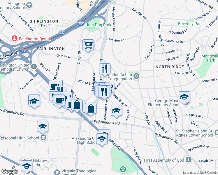 map of restaurants, bars, coffee shops, grocery stores, and more near 1756 Dogwood Drive in Alexandria