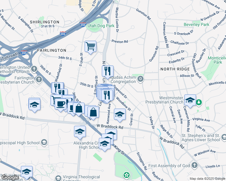 map of restaurants, bars, coffee shops, grocery stores, and more near 1643 Kenwood Avenue in Alexandria