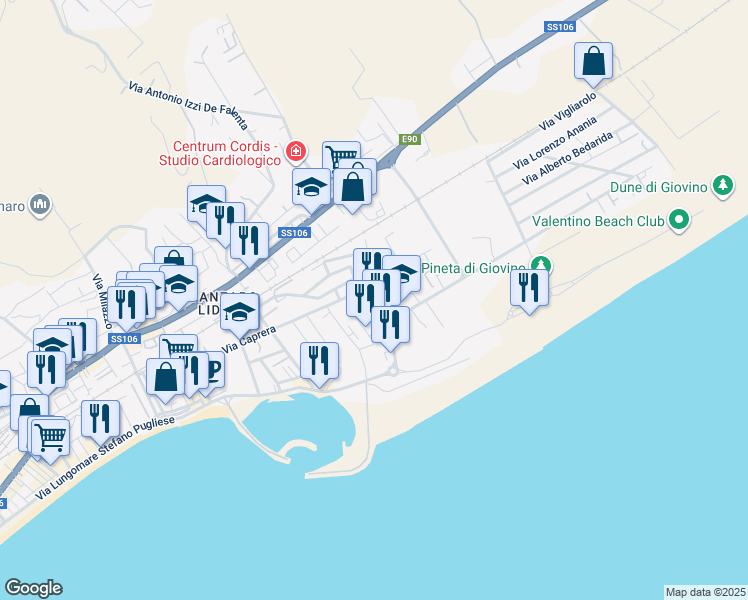 map of restaurants, bars, coffee shops, grocery stores, and more near 37 Via Sant'Elena in Provincia di Catanzaro