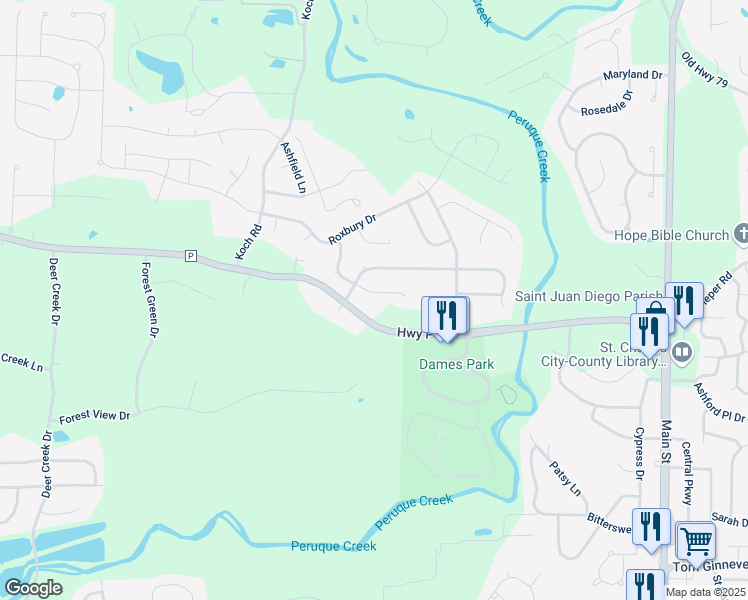 map of restaurants, bars, coffee shops, grocery stores, and more near 324 Autumn Forest Drive in O'Fallon