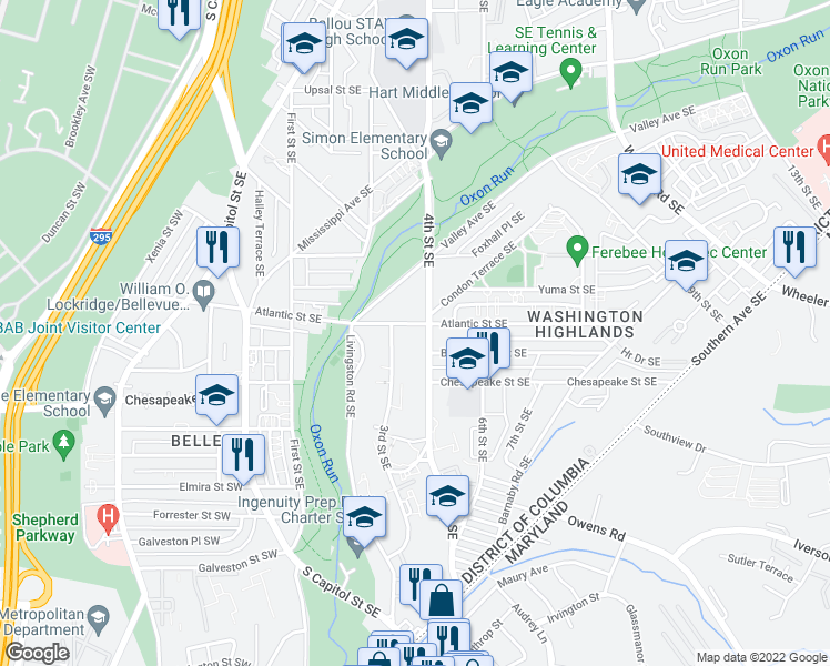 map of restaurants, bars, coffee shops, grocery stores, and more near 101 Independence Avenue Southeast in Washington