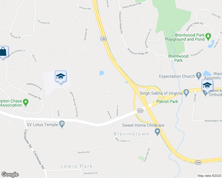map of restaurants, bars, coffee shops, grocery stores, and more near 5401 Ruby Drive in Fairfax