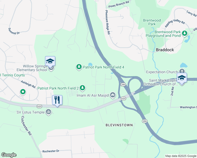 map of restaurants, bars, coffee shops, grocery stores, and more near 5401 Ruby Drive in Fairfax