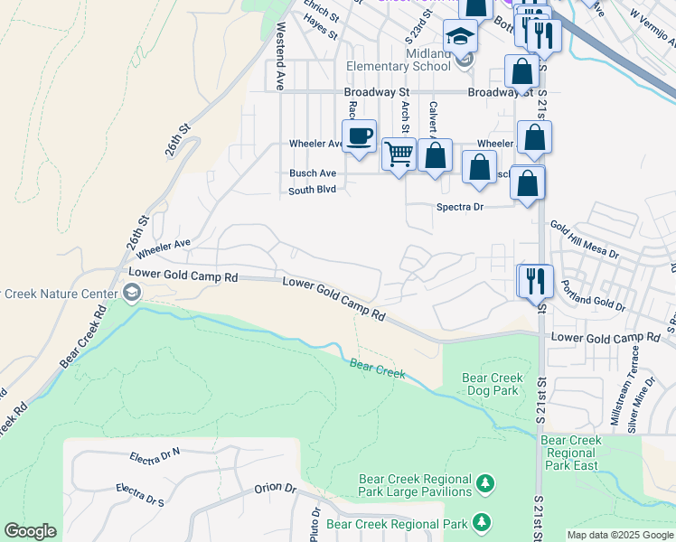 map of restaurants, bars, coffee shops, grocery stores, and more near 2335 Patriot Heights in Colorado Springs