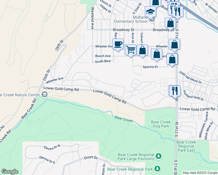 map of restaurants, bars, coffee shops, grocery stores, and more near 2335 Patriot Heights in Colorado Springs