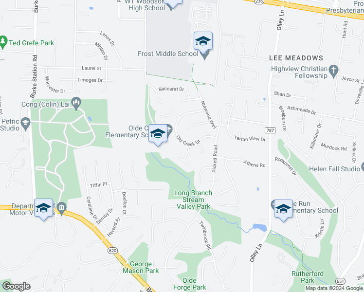 map of restaurants, bars, coffee shops, grocery stores, and more near 9532 Old Creek Drive in Fairfax