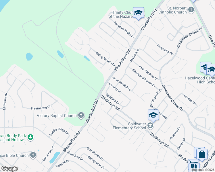 map of restaurants, bars, coffee shops, grocery stores, and more near 1279 Spartina Drive in Florissant