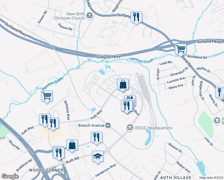 map of restaurants, bars, coffee shops, grocery stores, and more near 5504 Capital Gateway Drive in Camp Springs