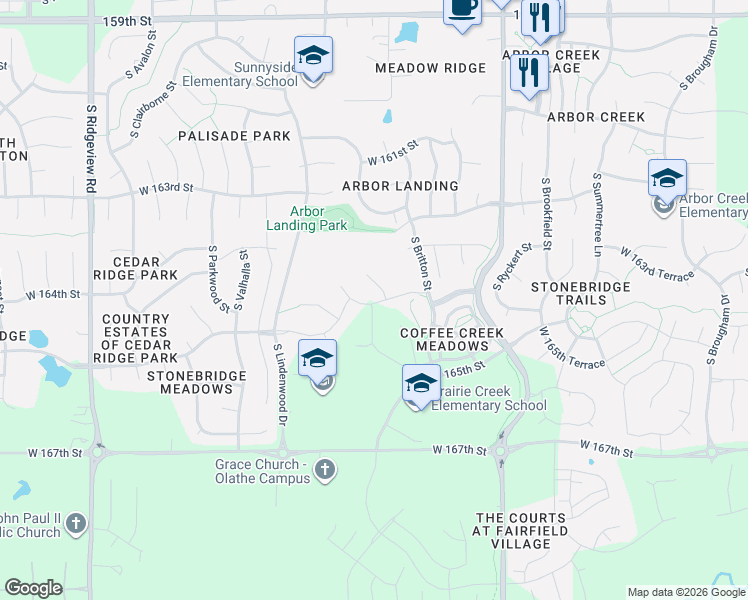 map of restaurants, bars, coffee shops, grocery stores, and more near 17103 West 164th Terrace in Olathe