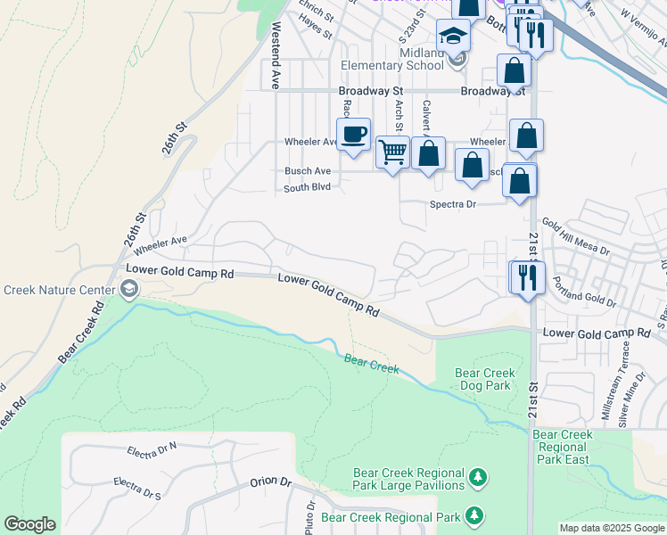map of restaurants, bars, coffee shops, grocery stores, and more near 2365 Patriot Heights in Colorado Springs