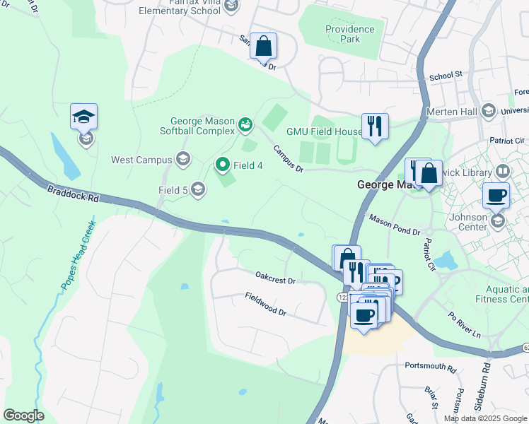 map of restaurants, bars, coffee shops, grocery stores, and more near 4721 Groves Lane in Fairfax