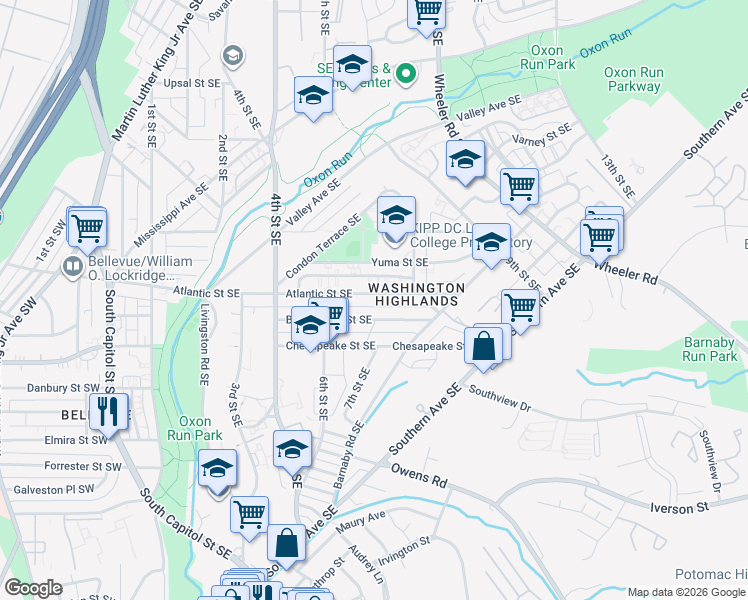 map of restaurants, bars, coffee shops, grocery stores, and more near 101 Independence Avenue Southeast in Washington