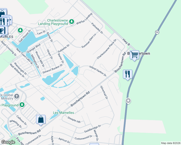 map of restaurants, bars, coffee shops, grocery stores, and more near 3467 Sublette Street in St. Charles