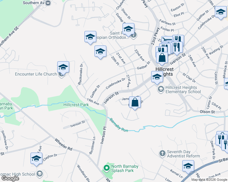 map of restaurants, bars, coffee shops, grocery stores, and more near 2006 Iverson Street in Temple Hills