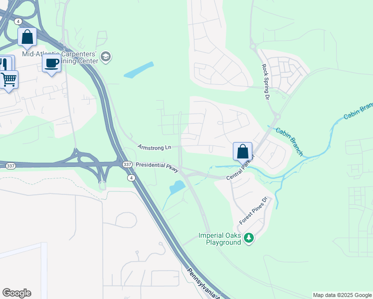 map of restaurants, bars, coffee shops, grocery stores, and more near 9005 Armstrong Lane in Upper Marlboro