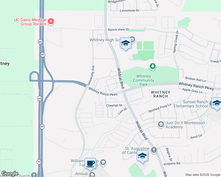 map of restaurants, bars, coffee shops, grocery stores, and more near 1210 Whitney Ranch Parkway in Rocklin