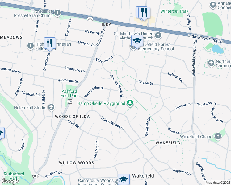 map of restaurants, bars, coffee shops, grocery stores, and more near 4203 Starr Jordan Drive in Annandale