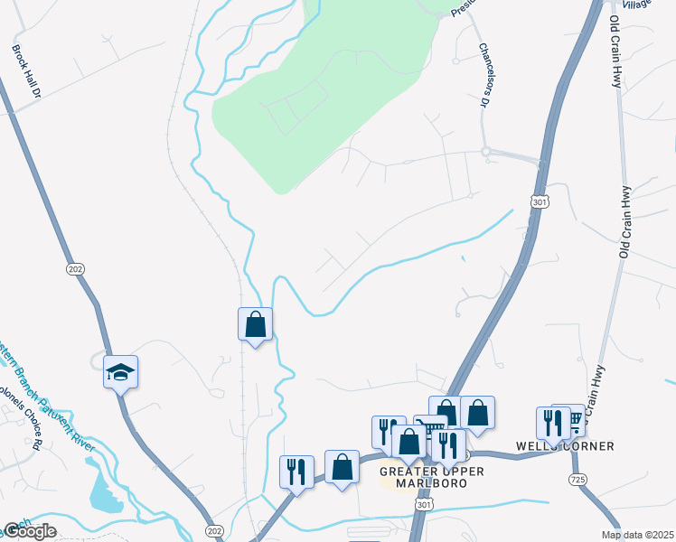 map of restaurants, bars, coffee shops, grocery stores, and more near 15312 Sir Edwards Drive in Upper Marlboro