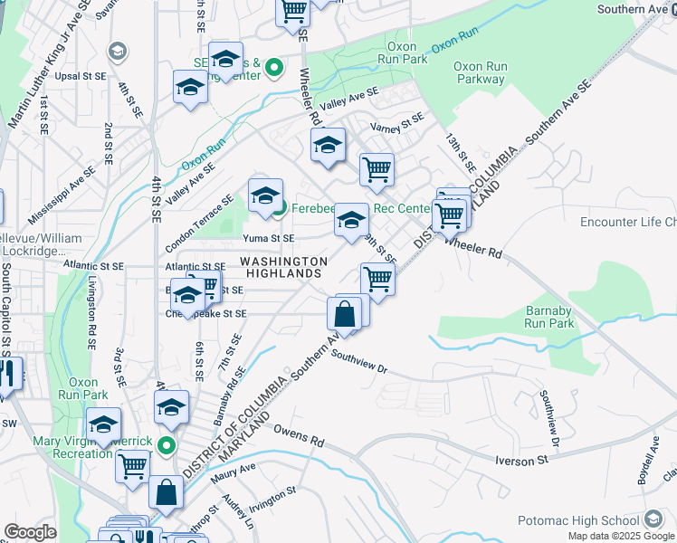 map of restaurants, bars, coffee shops, grocery stores, and more near 849 Marjorie Court Southeast in Washington