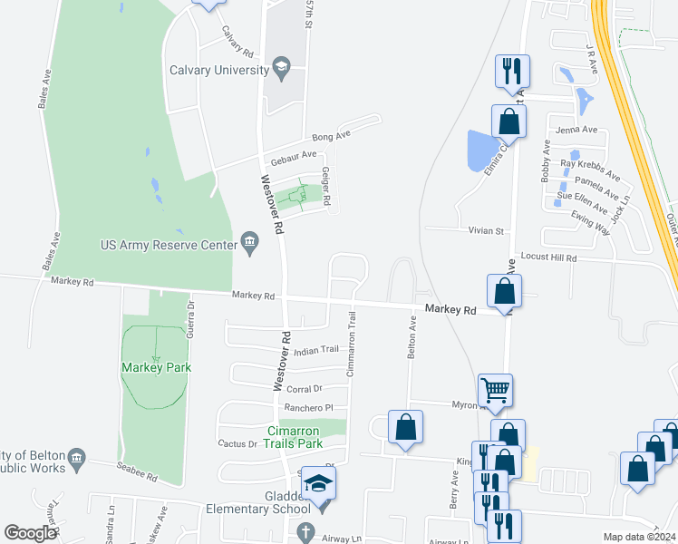 map of restaurants, bars, coffee shops, grocery stores, and more near 915 Markey Place in Belton