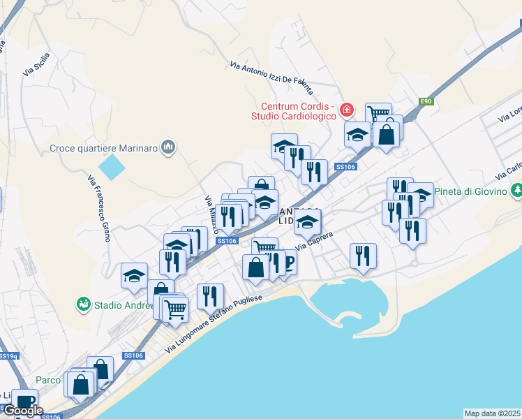 map of restaurants, bars, coffee shops, grocery stores, and more near 44 Traversa IV Viale Crotone in Catanzaro