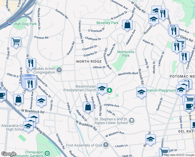 map of restaurants, bars, coffee shops, grocery stores, and more near 2906 Pierpont Street in Alexandria
