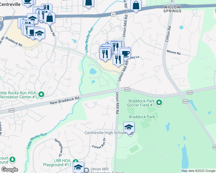 map of restaurants, bars, coffee shops, grocery stores, and more near 13637 Orchard Drive in Clifton