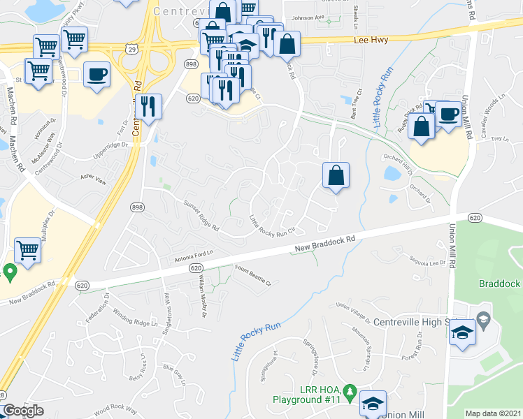 map of restaurants, bars, coffee shops, grocery stores, and more near 13841 Wakley Ct in Centreville