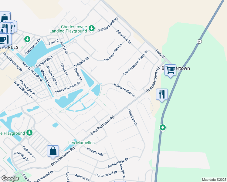 map of restaurants, bars, coffee shops, grocery stores, and more near 3467 Sublette Street in St. Charles