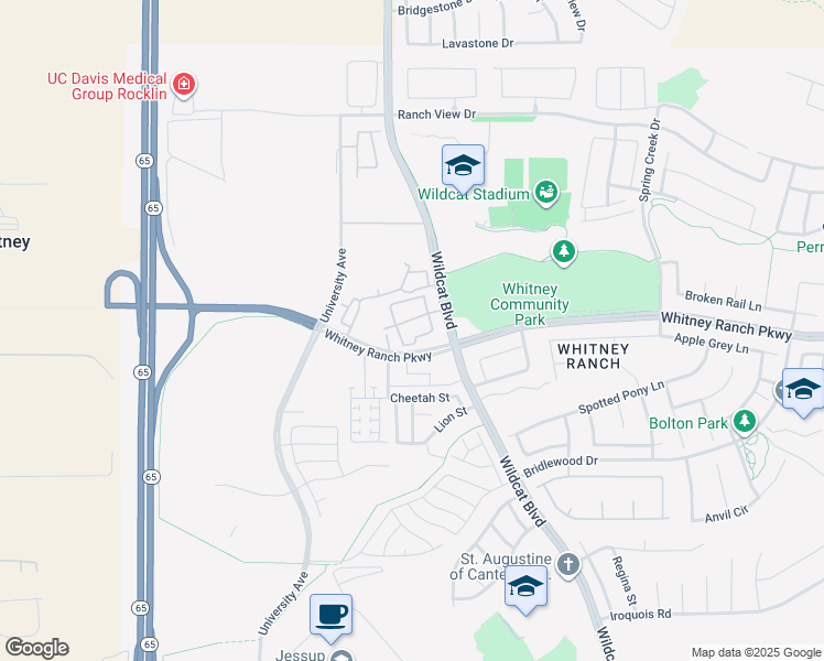 map of restaurants, bars, coffee shops, grocery stores, and more near 1210 Whitney Ranch Parkway in Rocklin
