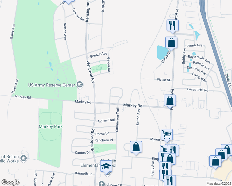 map of restaurants, bars, coffee shops, grocery stores, and more near 414 Markey Terrace in Belton