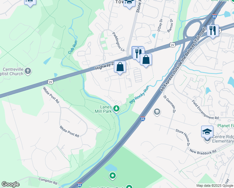 map of restaurants, bars, coffee shops, grocery stores, and more near 14803 Rydell Road in Centreville