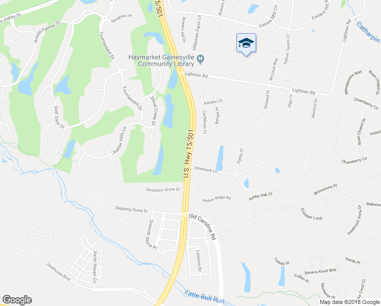 map of restaurants, bars, coffee shops, grocery stores, and more near 5851 James Madison Highway in Haymarket