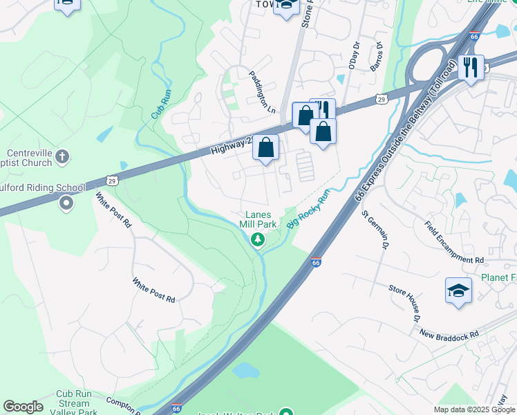 map of restaurants, bars, coffee shops, grocery stores, and more near 14803 Rydell Road in Centreville